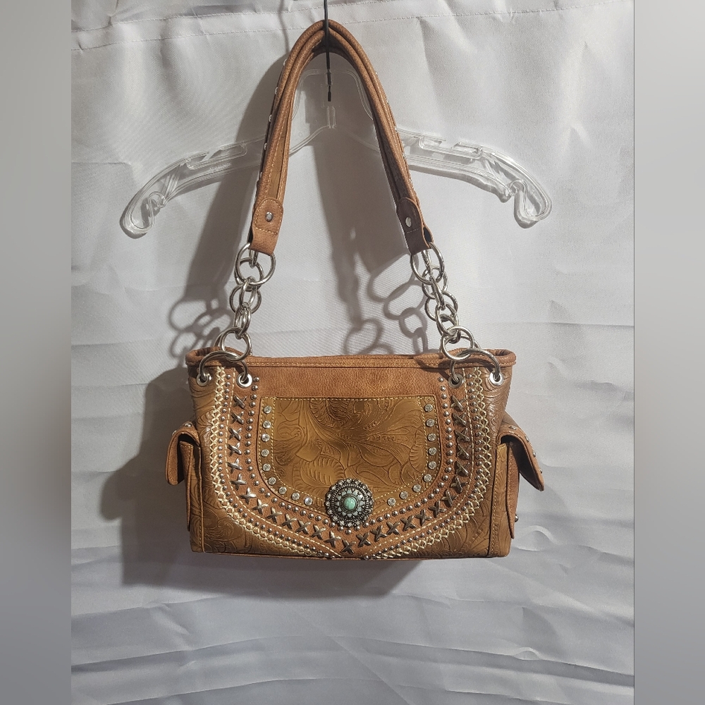 Brown Studded Handbag By Montana West